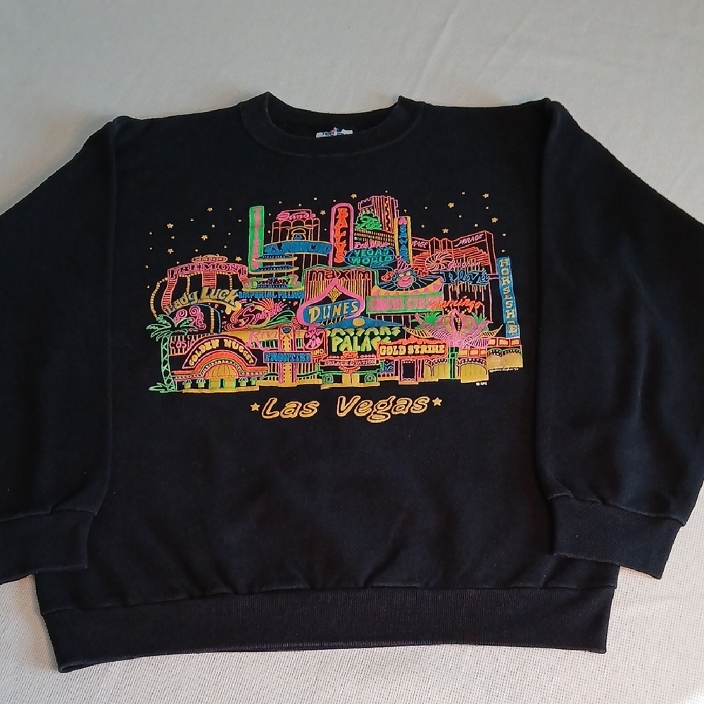 Las Vegas Neon Graphic Black Long Sleeve Sweatshirt (Tee Jays)
